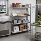 Thumbnail image #2 for Cambro Camshelving® Elements EXA187264S4480 4-Shelf Solid Stationary Add-On Polymer Shelving Unit, 18" x 72" x 64", Speckled Gray