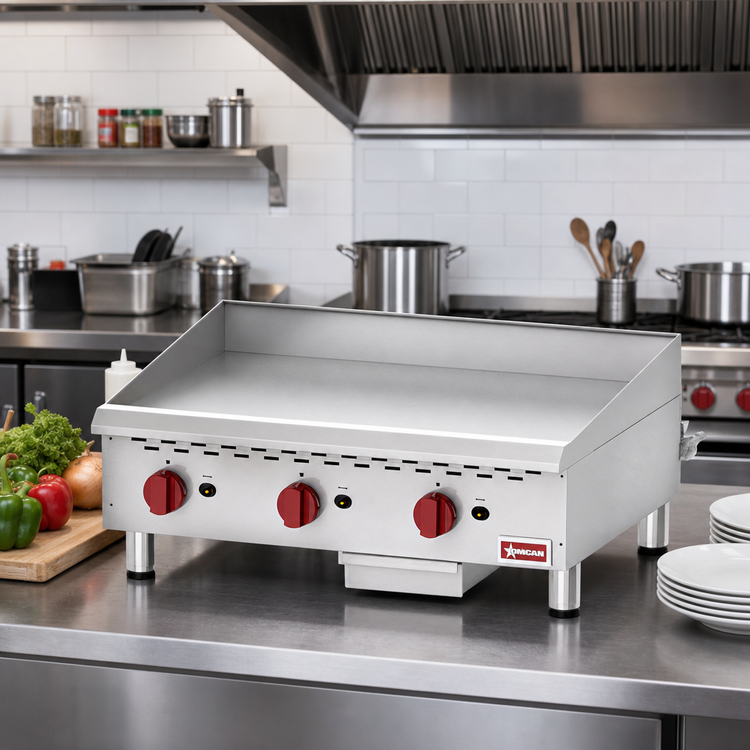 Product image #2 for Omcan Countertop Gas Griddle, 36-Inch x 20-Inch Cooking Area, 90,000 BTU