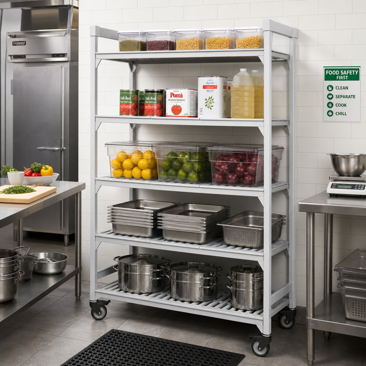 Product image #3 for Cambro Camshelving Premium 21" x 48" x 75-1/4" 5-Tier Vented Mobile Starter Unit
