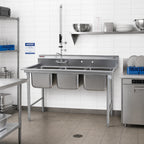 Thumbnail image #2 for Eagle Group 414-18-3-X 3-Compartment Stainless Steel Sink, 65-1/2 in W, 24 x 18 x 13-1/2 in Bowls, No Drainboards, Galvanized Legs