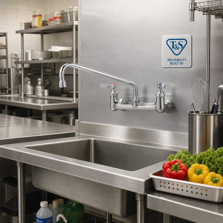 Product image #2 for T&S Brass Wall-Mount Sink Mixing Faucet with 12-Inch Swing Nozzle, 8-Inch Centers