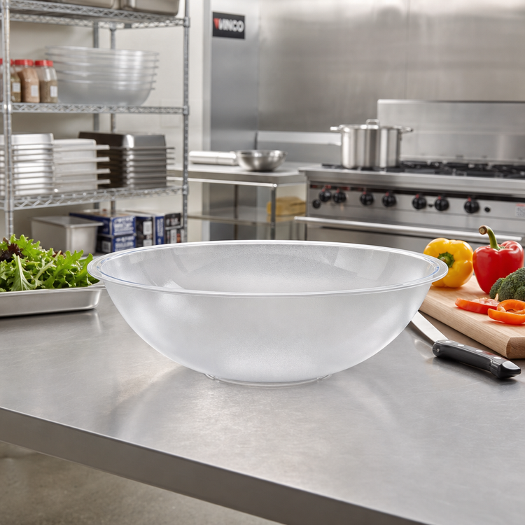 Product image #3 for Winco 18-3/4 Inch Clear Polycarbonate Pebbled Round Bowl, NSF Listed