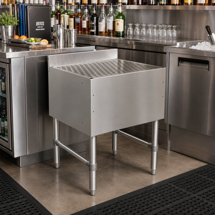 Product image #2 for John Boos Freestanding Underbar Stainless Steel Drainboard with 3-Inch Backsplash, 18 x 21 Inches