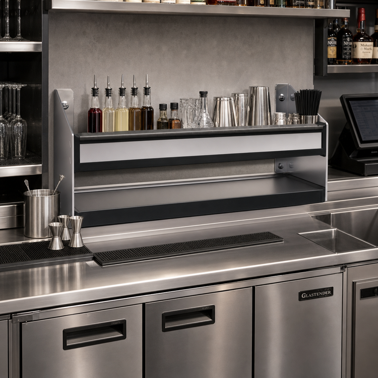 Product image #2 for Glastender 18-Inch Single Stainless Steel Speed Rail with Open Step-and-Rail Design