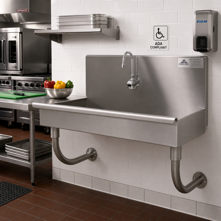Product image #2 for Advance Tabco 40-Inch Wall-Mounted ADA Stainless Steel Service Sink with Electronic Faucet