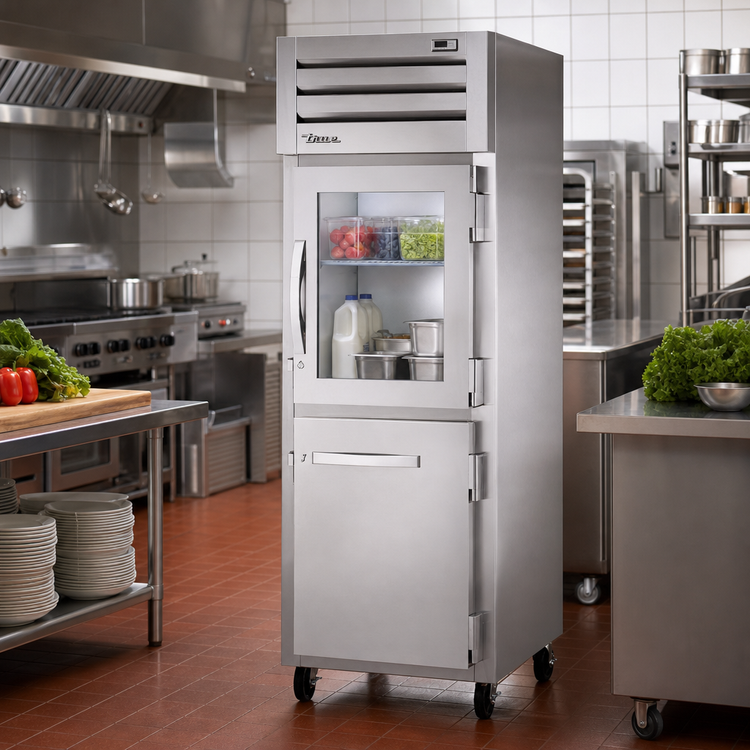 Product image #2 for True SPEC SERIES One-Section Pass-Thru Reach-In Refrigerator with Glass and Stainless Half Front Doors, Solid Rear Door