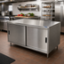 Thumbnail image #2 for BK Resources 60 Inch x 24 Inch Dual Access Stainless Steel Chef Table with Cabinet Base and Sliding Doors