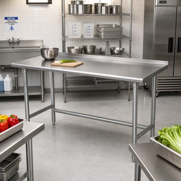 Product image #2 for Advance Tabco Special Value Series 84"W x 30"D Open Base Work Table with 1-1/2" Rear Backsplash