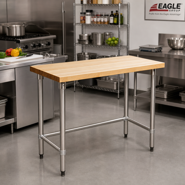 Product image #2 for Eagle Group 48 x 24 Inch Wood Top Work Table with Stainless Steel Tubular Base