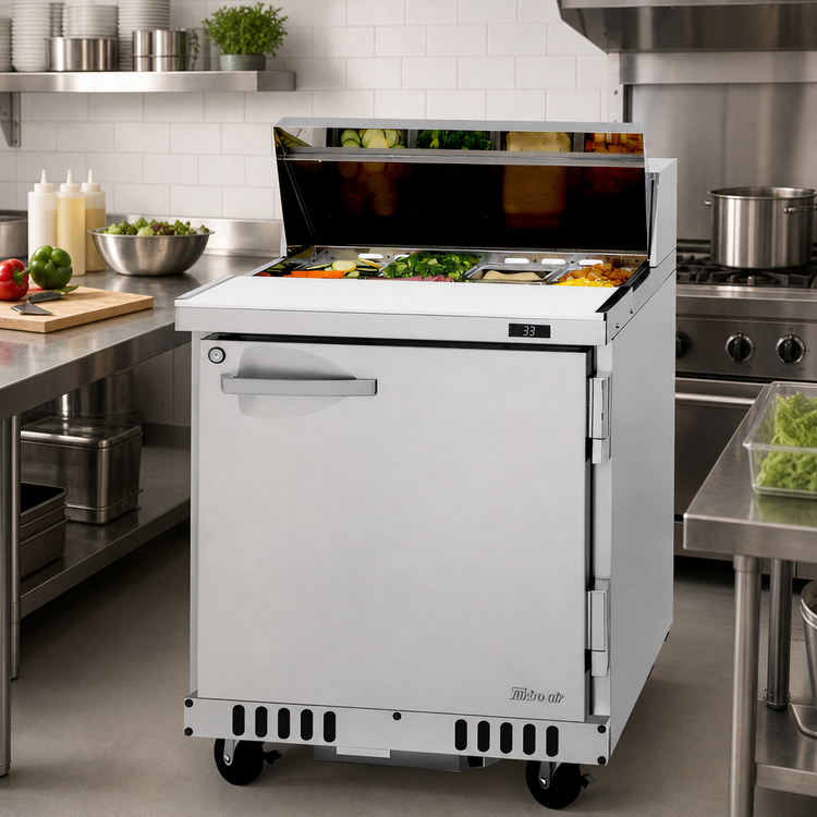 Product image #2 for Turbo Air PRO Series 27-1/2-Inch Front-Breathing One-Section Sandwich/Salad Prep Table with 8-Pan Top and Solid Locking Door