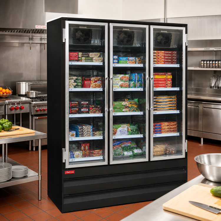Product image #2 for Howard-McCray 3-Section Glass Door Reach-In Freezer Merchandiser, Bottom-Mount Self-Contained, 65 Cu. Ft., Black