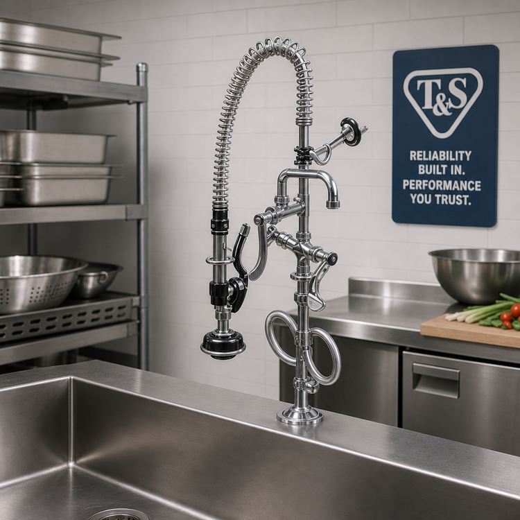 Product image #2 for T&S Brass Mini Pre-Rinse Faucet, Deck Mount, Single Hole, Low Flow Spray Valve, 6-Inch Swing Nozzle