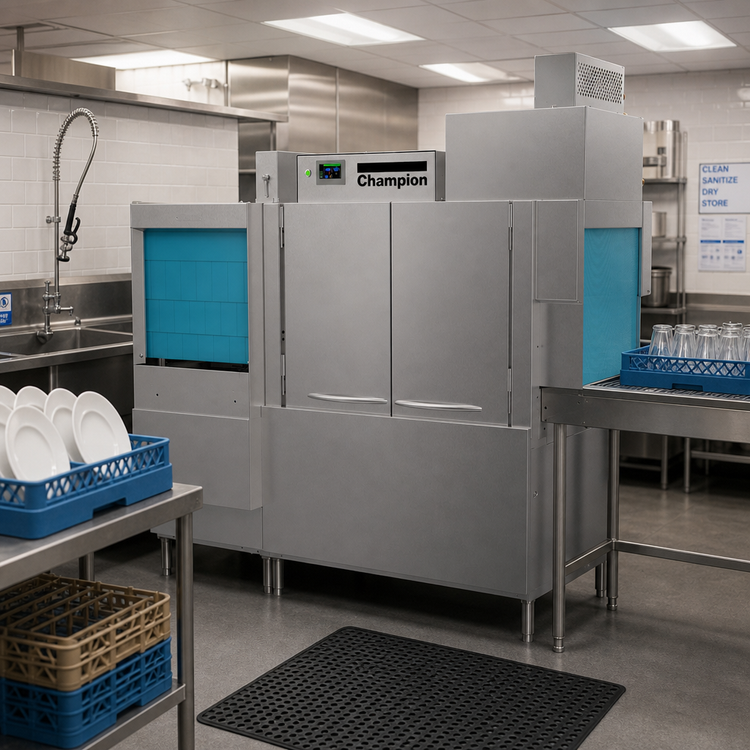 Product image #1 for Champion Pro Series 66-Inch Front-Feed High-Temp Conveyor Dishwasher with Prewash and Booster Heater