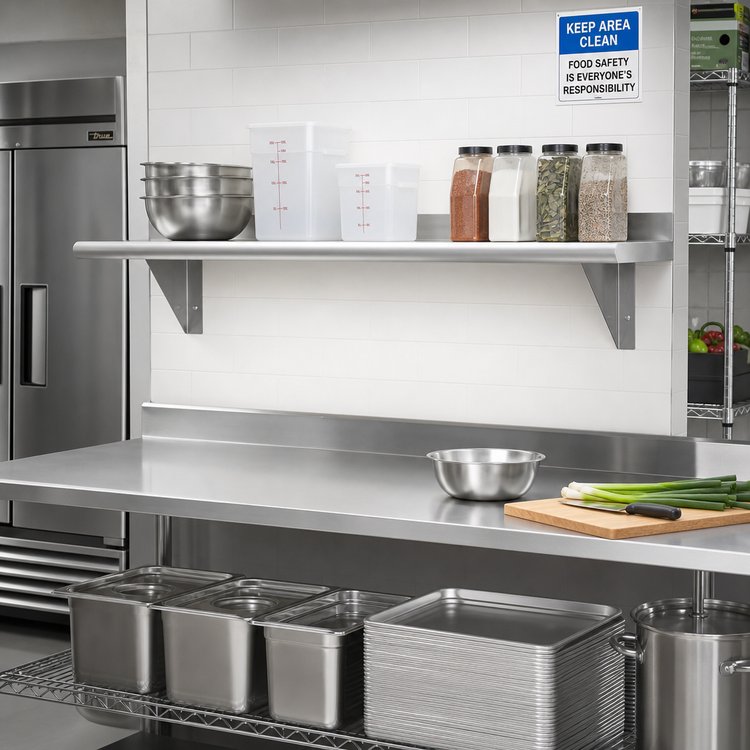 Product image #2 for Advance Tabco Wall-Mounted Stainless Steel Shelf, 132W x 15D, 18 Gauge 430 Stainless Steel