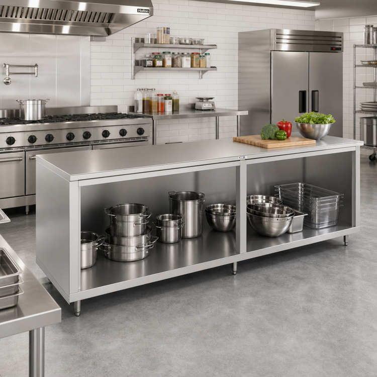Product image #2 for John Boos Stainless Steel Cabinet Base Work Table with Open Front, 96 x 36 Inches
