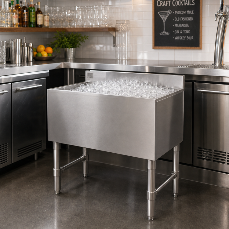 Product image #2 for Klinger's Trading 30-Inch Stainless Steel Underbar Ice Chest, 100 lb Ice Capacity