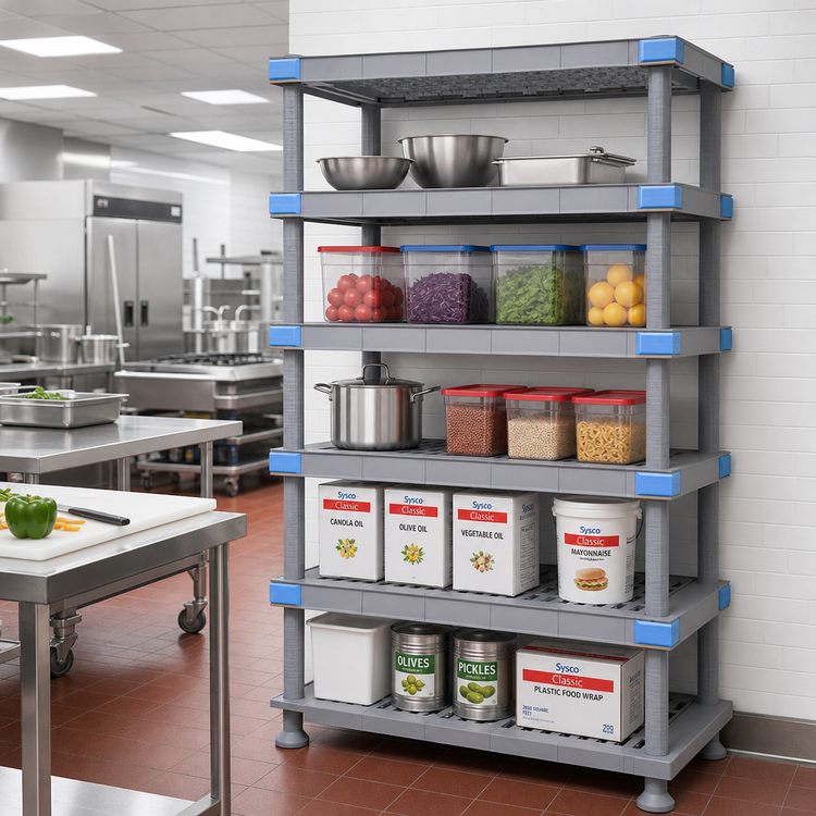 Product image #2 for Millenia 72-Inch Wide x 18-Inch Deep x 86-Inch High 5-Shelf Stationary Starter Polymer Shelving Unit with Dunnage Stand