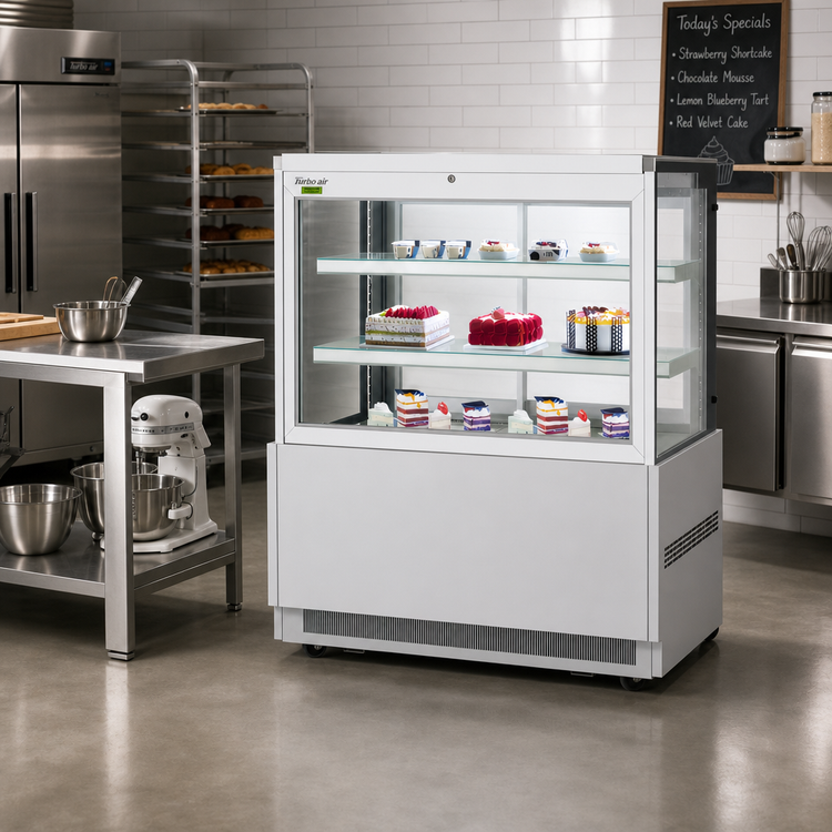 Product image #2 for Turbo Air 47-1/4-Inch Full-Service Refrigerated Bakery Display Case with Straight Glass, Sliding Rear Doors and Self-Cleaning Condenser