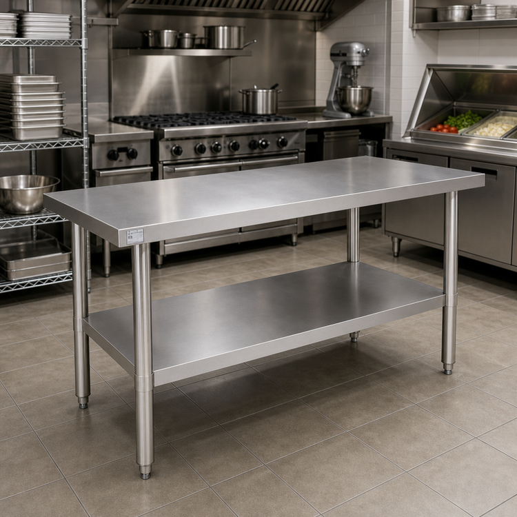 Product image #2 for 72 Inch x 24 Inch Flat Top Stainless Steel Work Table with Adjustable Undershelf