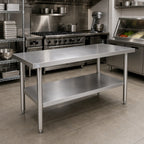 Thumbnail image #2 for Klinger's Trading SG2472 72" x 24" Stainless Steel Work Table, 18-Gauge 430 Top, Galvanized Open Base with Adjustable Undershelf