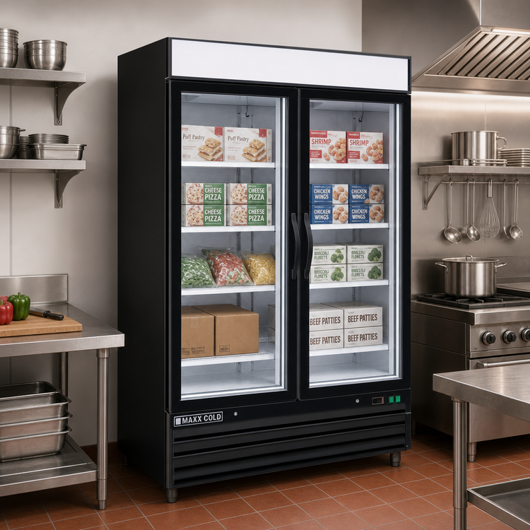Product image #2 for Maxx Cold X-Series Two-Section Reach-In Glass Door Freezer Merchandiser, 48 Cu. Ft., Black