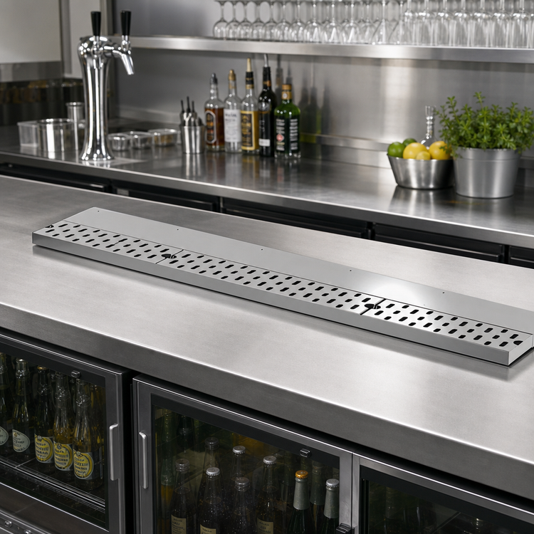 Product image #2 for Perlick Top Shelf 48 Inch Stainless Steel Drink Rail Drainer