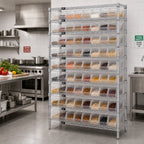 Thumbnail image #2 for Quantum WR12-105CL Bin Wire Shelving System, 12 Shelves, 88 Clear Bins, 36"W x 24"D x 74"H, Chrome Plated, 800 lb. Per Shelf