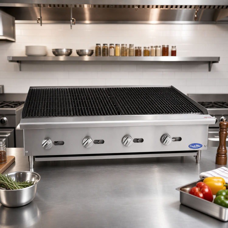 Product image #3 for CookRite 48-Inch Heavy Duty 4-Burner Radiant Natural Gas Countertop Charbroiler