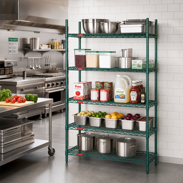 Product image #2 for Eagle Group Valu-Gard 5-Tier Wire Starter Shelving Unit, 60W x 21D x 86H, Green Epoxy Finish
