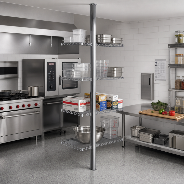 Product image #2 for Eagle Back-To-Back Stainless Steel Floor-to-Ceiling Cantilevered Shelving Upright, 108 Inches