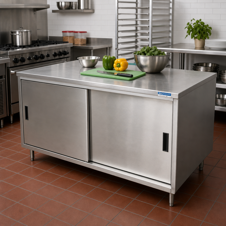 Product image #2 for BK Resources Dual Access Stainless Steel Chef Table with Sliding Doors, 36 x 30 Inches