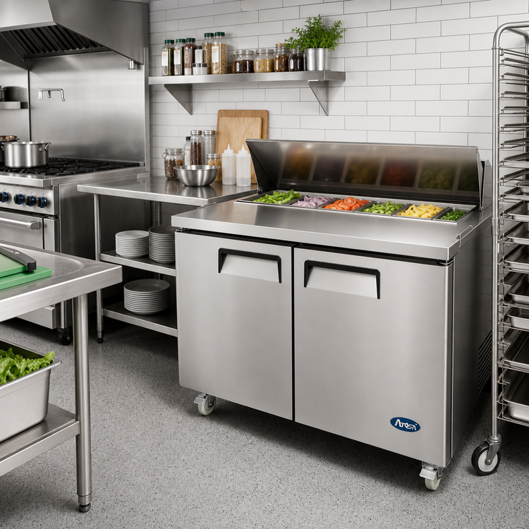 Product image #2 for Atosa 36-5/16-Inch Two-Section Sandwich/Salad Prep Table Refrigerator with Solid Doors