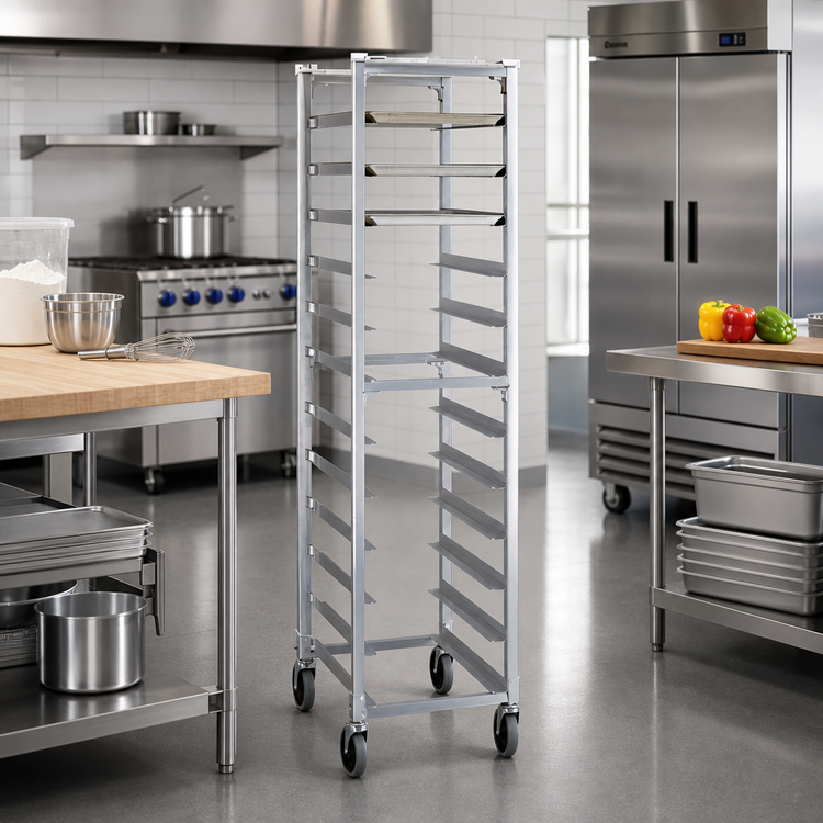 Product image #2 for New Age Full-Height Mobile Open-Side End-Loading Aluminum Tray Rack for 12 15" x 20" Trays