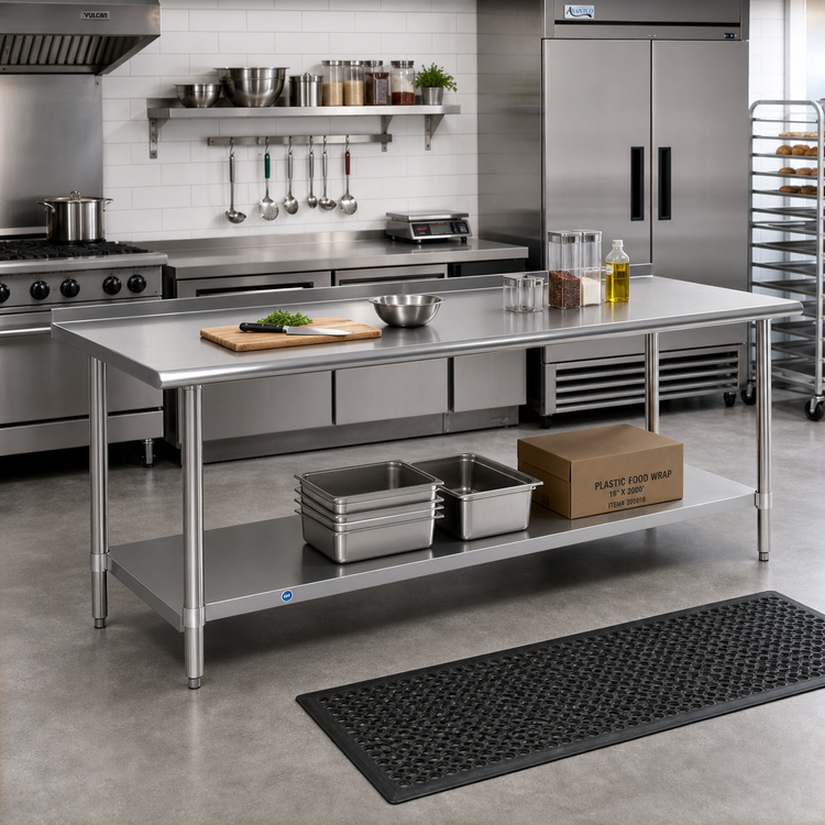 Product image #3 for 72 Inch x 30 Inch Stainless Steel Prep and Work Table with 1.5 Inch Backsplash and Undershelf