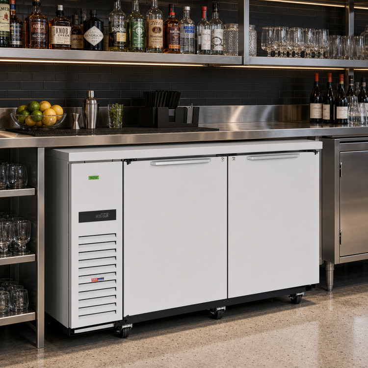 Product image #2 for Turbo Air Super Deluxe 60-Inch Narrow Two-Section Back Bar Cooler with 2 Solid Doors