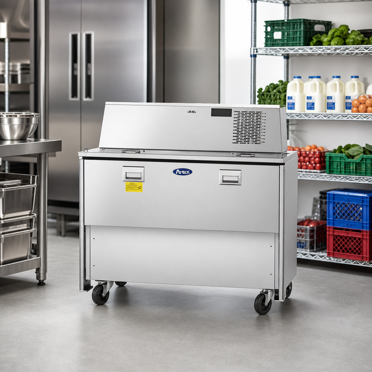 Product image #2 for Atosa Double-Sided Refrigerated Milk Cooler Cart, 12-Crate Capacity, Stainless Steel, 115V