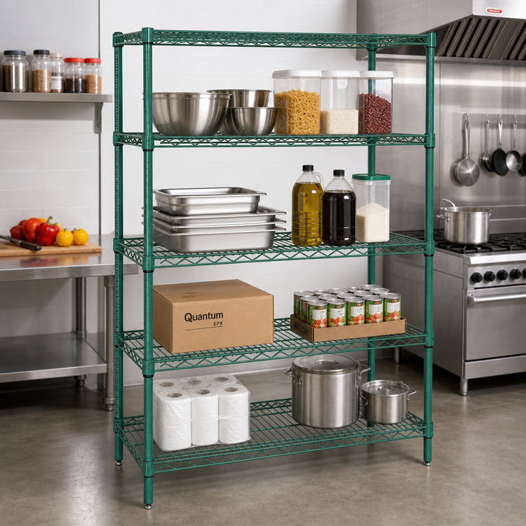 Product image #2 for Quantum 72" x 30" x 74" Wire Shelving Starter Kit with 4 Shelves, Green Epoxy Finish