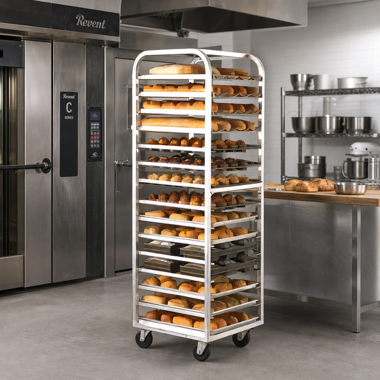 Product image #2 for Adamatic/Revent C-Lift Roll-In Oven Rack, 30-Pan Capacity, Double Side-Load, Aluminum