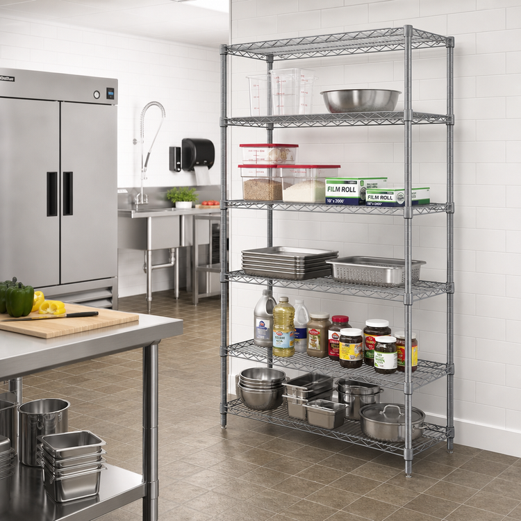 Product image #2 for Eagle Group Valu-Master 5-Tier Stationary Starter Wire Shelving Unit, 24W x 21D x 86H, Pewter Gray Epoxy
