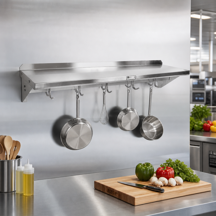 Product image #2 for John Boos Stallion 60-Inch Wall-Mount Stainless Steel Pot Rack Shelf