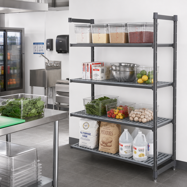 Product image #2 for Cambro Camshelving Basics Plus 18 Inch x 54 Inch x 84 Inch 4-Shelf Vented Add-On Polymer Shelving Unit, Brushed Graphite