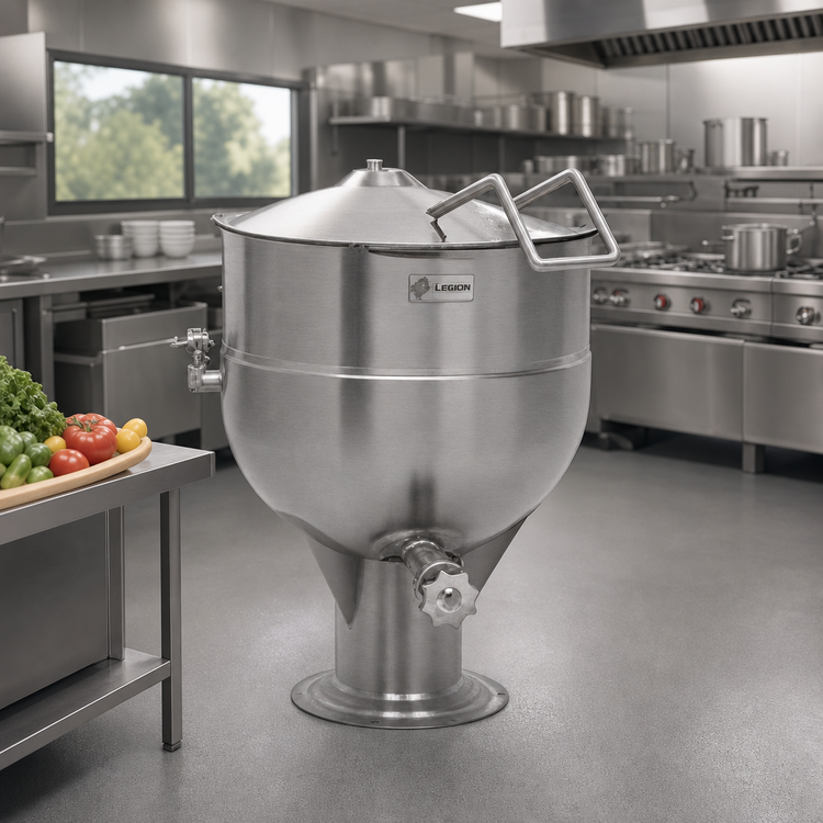 Product image #2 for Legion LP-40 40-Gallon Stationary Pedestal-Mounted Direct Steam Kettle, 2/3 Jacketed