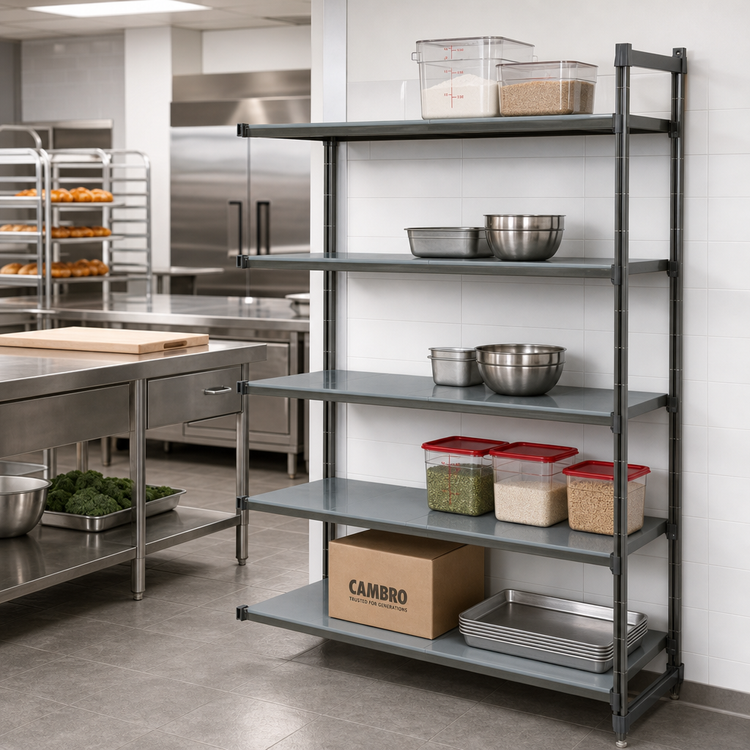 Product image #2 for Cambro Camshelving Basics Plus 24"W x 48"L x 84"H Solid Polymer Add-On Shelving Unit, 5-Tier, Brushed Graphite