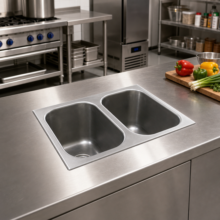 Product image #2 for Eagle Group Self-Rimming Countertop Drop-In Sink with No Deck, Two-Compartment, 16 x 20 x 8-Inch Bowls, 18-Gauge Stainless Steel