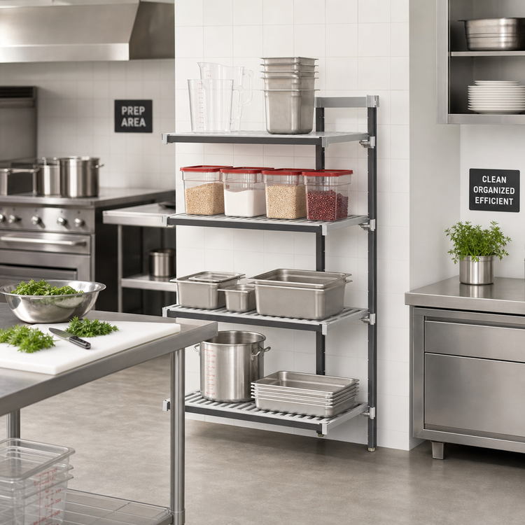 Product image #2 for Cambro Camshelving Elements XTRA Stationary Add-On Unit, 24-Inch Wide x 18-Inch Deep x 84-Inch High, 4-Tier Vented Shelving