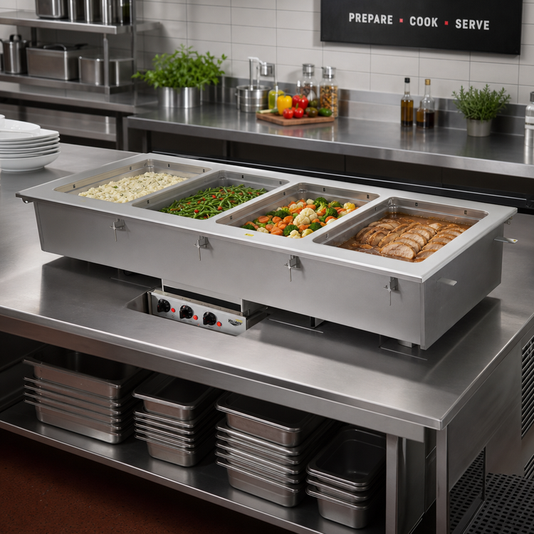 Product image #2 for Vollrath Short-Side 4-Pan Drop-In Hot Well with Thermostatic Controls, Autofill, and Manifold Drain