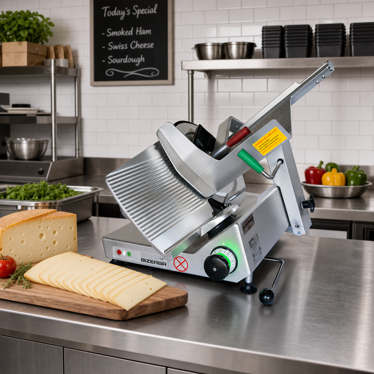 Product image #2 for Bizerba GSP Hi 90-GCB Manual Heavy-Duty Illuminated Safety Slicer with 13-Inch Grooved Cheese Blade