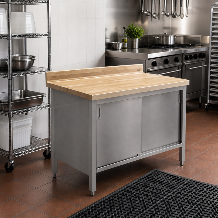 Product image #2 for John Boos Maple Wood Top Work Table with Stainless Steel Cabinet Base and Sliding Doors, 36 x 30 Inches