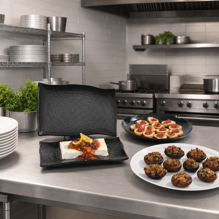 Product image #2 for Carlisle Terra Rectangular Textured Melamine Displayware Platter, 13-1/2 x 9-1/4 Inch, Black