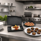 Thumbnail image #2 for CFS Brands Terra 4452003 Rectangular Textured Melamine Platter, 13-1/2 x 9-1/4 Inch, Black Case of 4